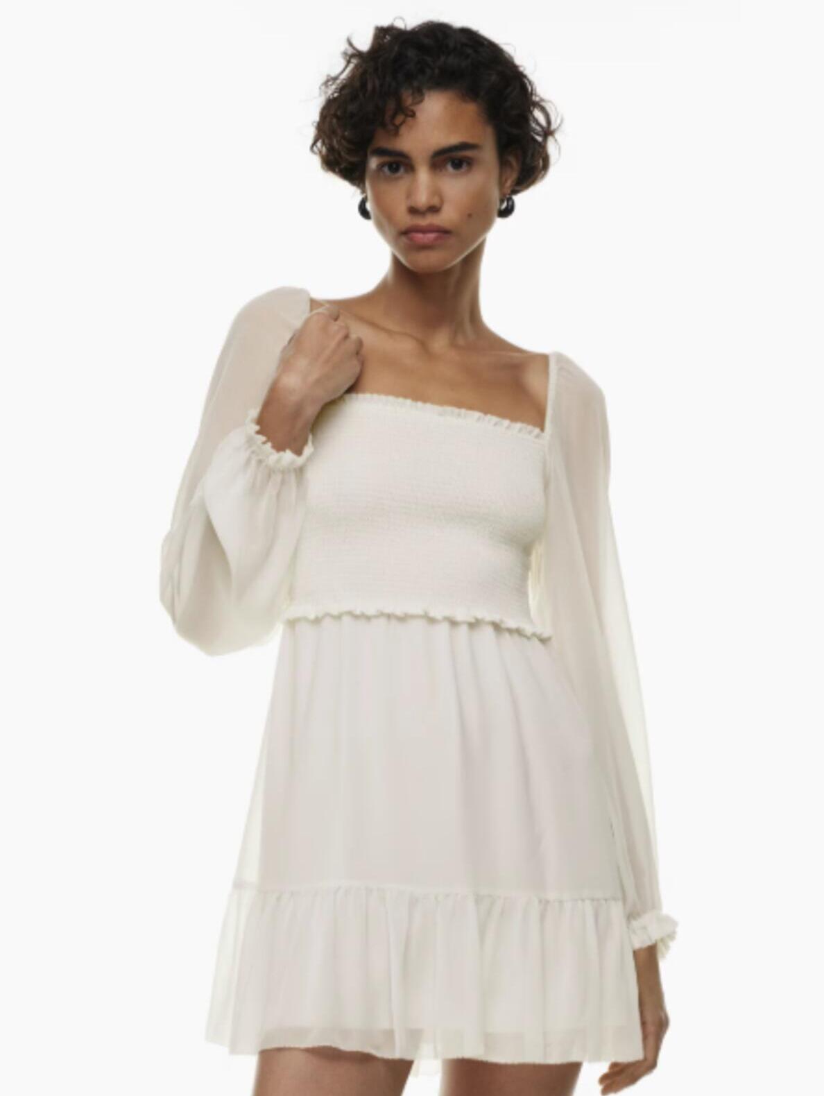 Wilfred By Aritzia White New Tempest Smocked Chiffon Mini Dress - Size - Small